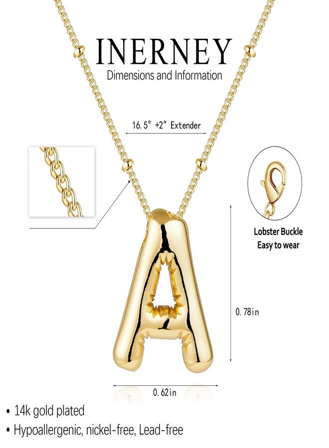 Inerney Gold Bubble Letter Necklace Initial Necklaces for Women, Chunky 14K Plated Balloon Initials, Trendy Charm Non Tarnish Custom Name A Pendant Jewelry Gifts for Mom - Image 4